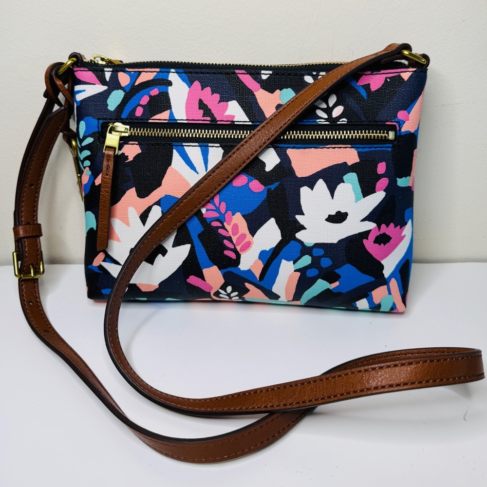 Fossil Black Floral Fiona Small Crossbody Bag